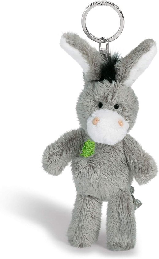 Pluche Ezel - Knuffel Dieren - Geluksbrenger - Geborduurd Klavertje Vier - 10 cm - Grijs