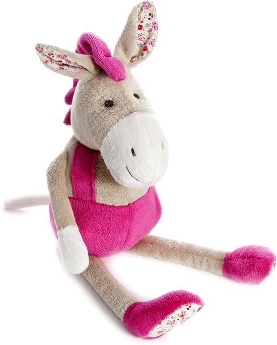 Pluche Ezel Knuffel - Zachte Dier Knuffel - Cadeau voor Kinderen - Met Roze Tuinbroek - 34 cm - Roze van Merkloos