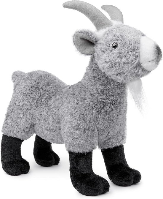 Pluche Geit 29 cm - Schattig Knuffeldier voor Kinderen - Realistisch Dieren Speelgoed - Grijs