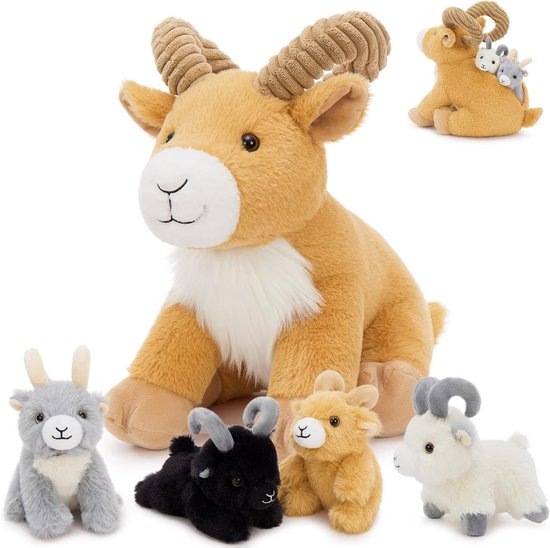 Pluche Geit 37 cm met Babygeitjes - Schattig en Realistisch Speelgoed voor Kinderen