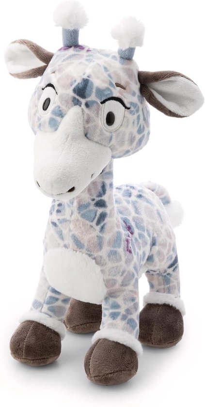Pluche Giraf - Knuffel Dier - Cadeau Geven - Winterpatroon Design - 27 cm - Blauw