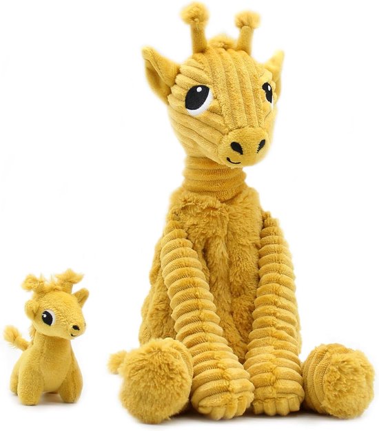 Pluche Giraf Knuffel - Knuffeldier Moeder Baby - Verhalen Creëren - Verstopte Baby - 30 cm - Mosterdgeel
