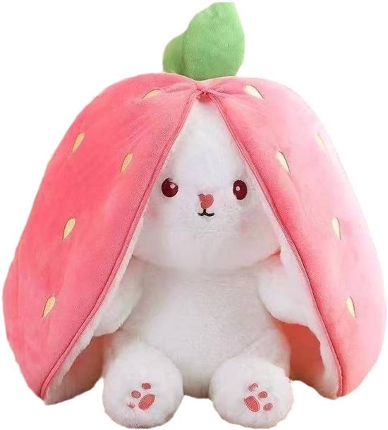 Pluche Haas Aardbei - Zacht Speelgoed Knuffel - Cadeau Kinderen - Omkeerbaar Ontwerp - 25 cm