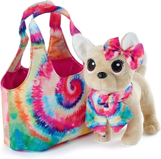 Pluche Hond Chihuahua - Knuffelhond Pluche Dier - Kinderspel - Batik Stijl Tas - 20 cm - Multicolor