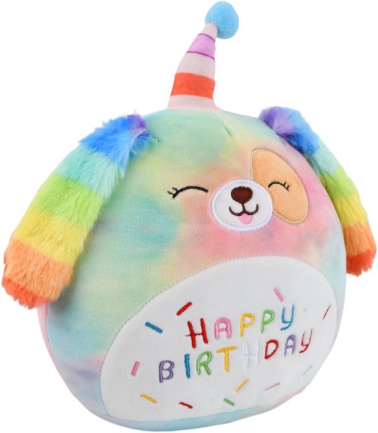 Pluche Hond - Knuffeldier Speelgoed - Verjaardagscadeau - Zacht Geborduurd - 25 cm - Regenboogkleuren