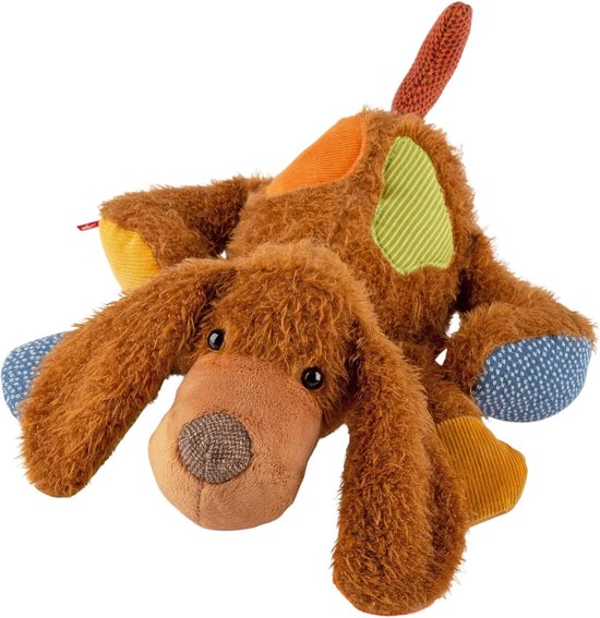 Pluche Hond - Knuffeldier Zacht - Spelen en Knuffelen - Patchwork Design - 38 cm - Bruin van Merkloos