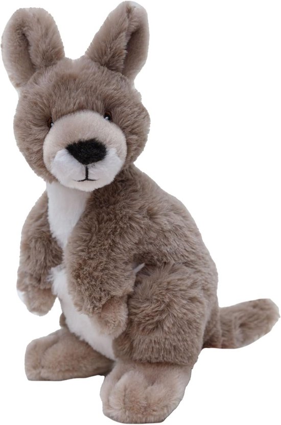 Pluche Kangoeroe - Knuffel Dier - Kinderen Leren - Gemaakt van Gerecycled Materiaal - 20 cm - Bruin