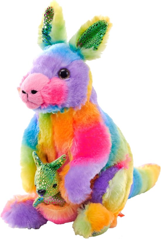 Pluche Kangoeroe - Knuffel Speelgoed - Kinderkamer Decoratie - Vulling van gerecyclede flessen - 30 cm - Regenboog