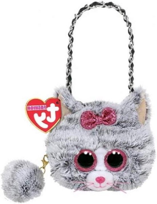 Pluche Kat Portemonnee - Knuffel Portemonnee - Kleine Spullen Bewaren - Afneembare Pompon - 10 cm - Grijs