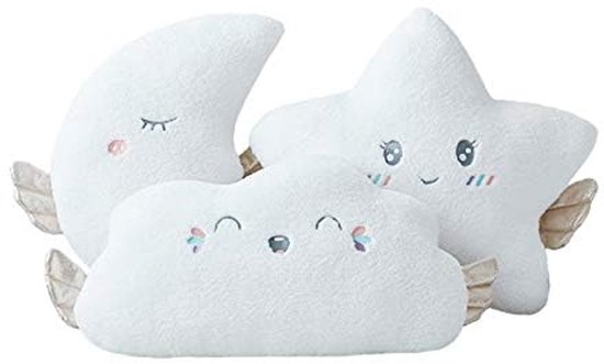 Pluche knuffelkussen voor kinderen - Zacht sierkussen met sterren, maan en wolken van Merkloos