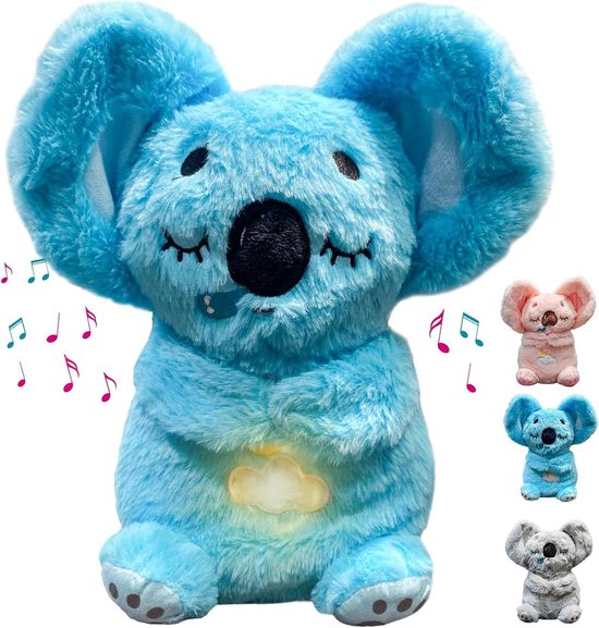 Pluche Koala Dier - Zacht Knuffelbeest - Ontspannend Spelen - Ritmische Ademhaling - 18 x 10 x 28 cm - Blauw