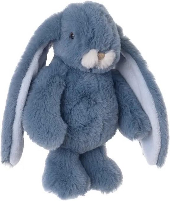 Pluche Konijn - Knuffeldier Haas - Kinderspeelgoed - Handwasbaar - 22 cm - Blauw van Merkloos