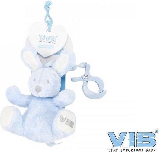 Pluche Konijn met Clip en Trekkoord Blauw van Nattou