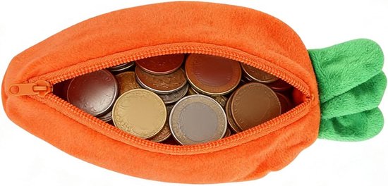 Pluche Konijn Portemonnee - Wortel Tasje - Kleine Spullen Opbergen - Machinewasbare Hoes - 21.5 cm - Multicolor