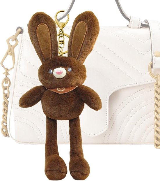 Pluche konijn - Sleutelhanger speelgoed - Tas decoreren - Verstelbare oren - 30 cm - Bruin