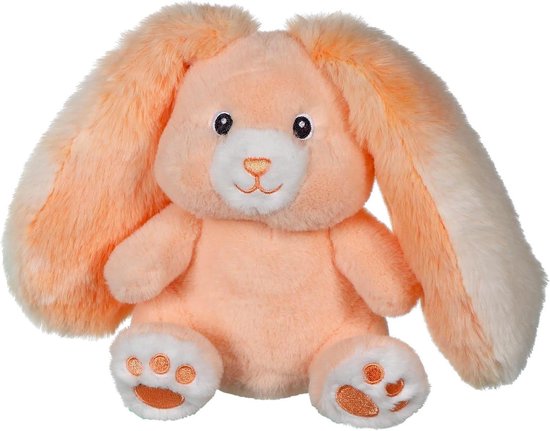 Pluche Konijn - Zacht Knuffeldier - Knuffelen en Troosten - Unieke Borduurdetails - 15 cm - Oranje Wit