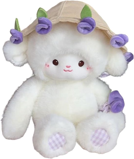 Pluche lam speelgoed - Zacht knuffelbeest - Kinderkamer decoratie - Afneembare hoed - 30 cm - Paars