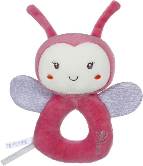 Pluche lieveheersbeestje - Rammelaar baby - Baby stimuleren - Zachte materialen - 14 cm - Roze beige grijs