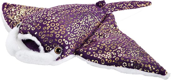 Pluche Manta Rog - Knuffel Dier - Leren over Natuur - Gemaakt van Gerecyclede Flessen - 30 cm - Gestreept