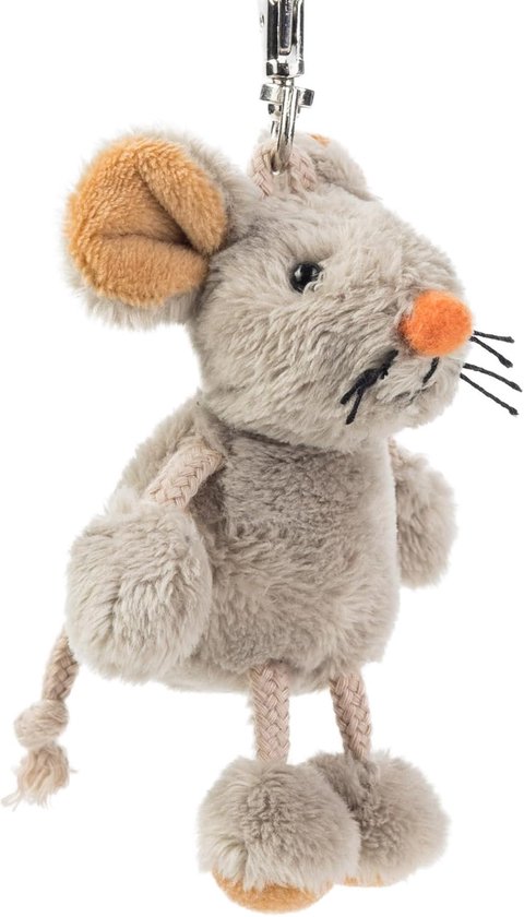 Pluche Muis - Knuffel Sleutelhanger - Tas Decoratie - Met Karabijnhaak - 11 cm - Grijs