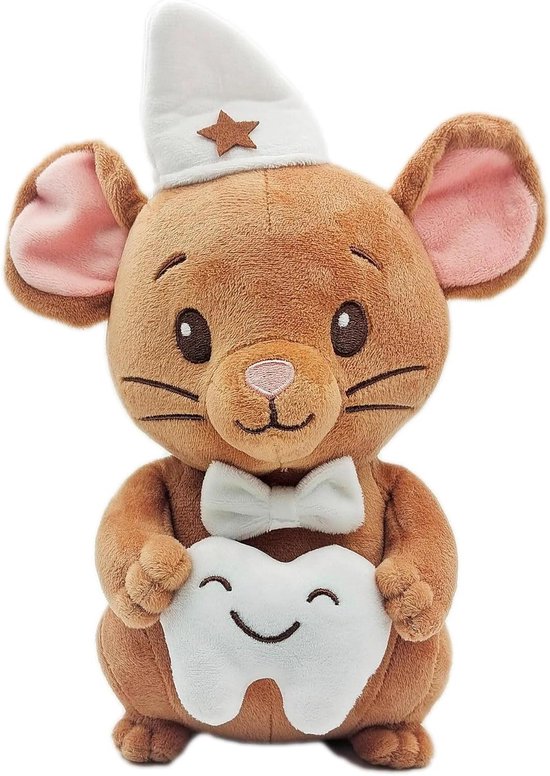 Pluche Muis Knuffel - Zachte Pop Kinderen - Melktand Traditie - Houdt Tand Vast - 27 cm - Grijs