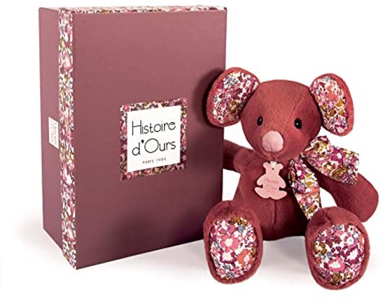 Pluche muis terracotta 25 cm met bloemenprint van Whkmp's Own