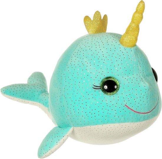 Pluche Narval Knuffel - Zachte Eenhoorn Speelgoed - Baby Knuffelen - Met Pailletten - 18 CM - Turquoise Blauw van Merkloos