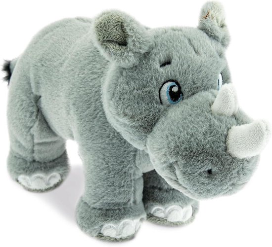 Pluche Neushoorn - Zacht Knuffeldier - Knuffelen en Spelen - Milieuvriendelijk Materiaal - 24 cm - Grijs en Wit