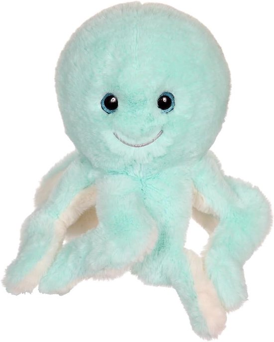 Pluche Octopus - Knuffel Zeedier - Kinderkamer Decoratie - Glitter Ogen - 32 cm - Turquoise Blauw van Merkloos