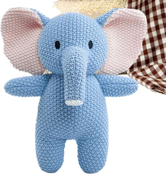 Pluche Olifant Knuffel - Gehaakte Pop - Kinderslaapkamer Decoratie - Geborduurde Ogen - 22 cm Hoogte - Grijs
