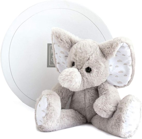Pluche Olifant - Knuffelbeest Baby - Kraamcadeau Vanaf Geboorte - Zachte Stoffen Constructie - 25 Cm Hoog - Grijs Met Wolkje van Merkloos
