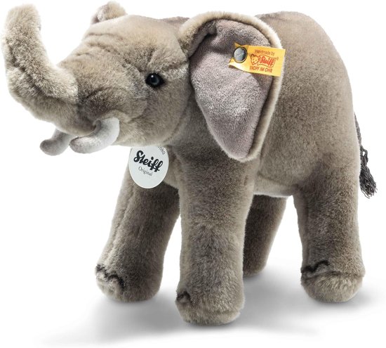 Pluche olifant - Knuffeldier zacht - Kinderkamer decoratie - Wasbaar materiaal - 23 cm - Grijs van Merkloos