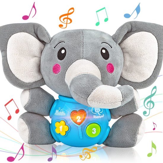 Pluche olifant muziek baby speelgoed 0 tot 6 maanden, schattige knuffel dieren lichtgevende baby speelgoed pasgeboren baby muziek speelgoed voor baby's jongens en meisjes peuters 6 tot 12 maanden
