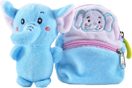 Pluche Olifant Nyro - Knuffeldier Rugzak - Vervoeren Kleine Schatten - Compact Formaat - 12.5 cm Hoog - Blauw van Merkloos