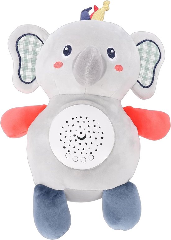 Pluche Olifant Speelgoed - Zacht Knuffelbeest - Baby Slaap Hulp - Met Muziek Licht - 37 cm - Grijs