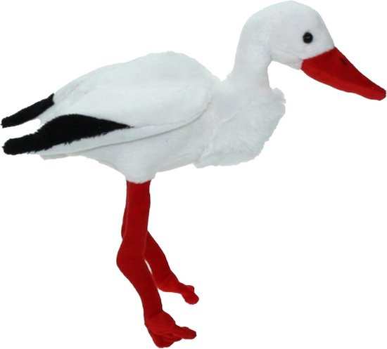 Pluche ooievaar knuffelbeest 21 cm met hanger, wasbaar speelgoed