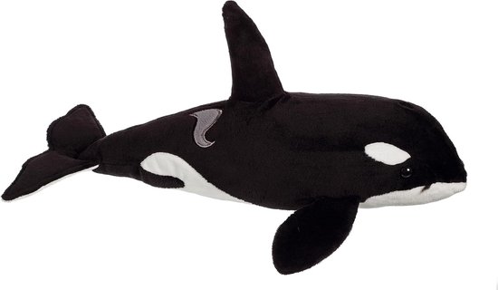 Pluche Orca - Zacht Speelgoed - Knuffelen en decoratie - Verhoogde vin detail - 41 cm - Zwart
