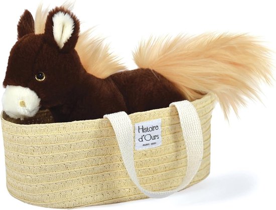 Pluche Paard Knuffeldier 25 cm Bruin - Zachte Strijkvriendelijke Speelgoedpony met Mand