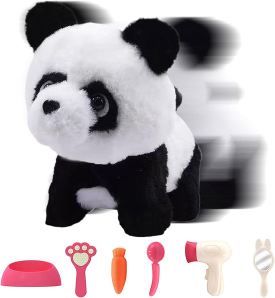 Pluche Panda - Bewegend Speelgoed - Interactief Spelen - Met Geluidseffecten - 18 x 16 x 13 cm