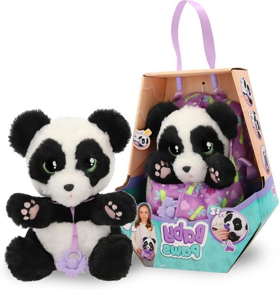 Pluche Panda - Knuffel Dier - Spelen en Knuffelen - Interactieve Oogjes - 24 cm - Paars