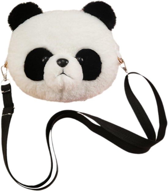 Pluche Panda Tas - Schoudertas Kinderen - Dagelijks Gebruik - Zachte Pluche Stof - 21 cm - Zwart Wit van Merkloos