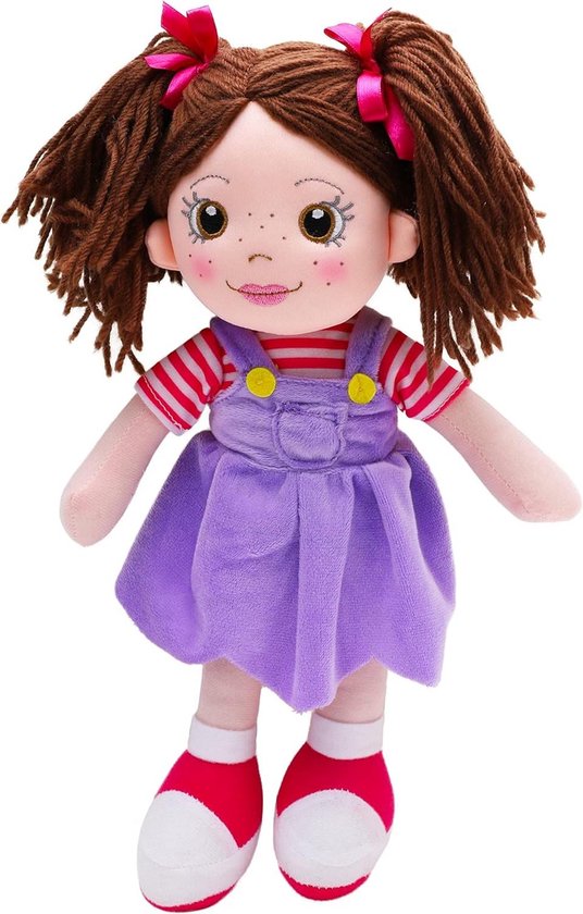 Pluche Ragdoll Poppen - Knuffelpoppen Kinderen - Spelen en Knuffelen - Gedetailleerd Ontwerp - 35 cm - Paars