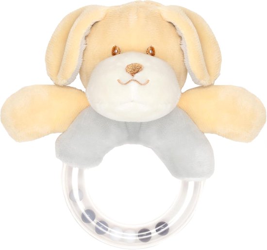 Pluche Rammelaar Hond - Babyspeelgoed Zacht - Stimuleert Zintuigen - Hypoallergeen Materiaal - 15 x 10 x 2 cm van Merkloos