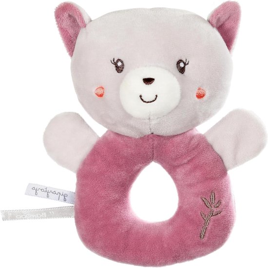 Pluche Rammelaar - Katten Speelgoed - Baby Ontwikkeling - Zacht Design - 14 cm - Roze Grijs