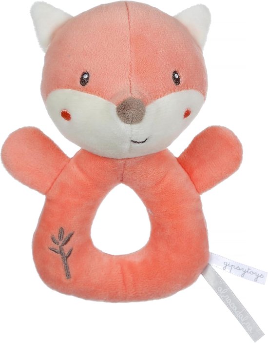Pluche Rammelaar Vos - Knuffel Rammelaar - Baby Ontwikkeling - Ritselend Papier Geluid - 14 cm - Oranje Wit