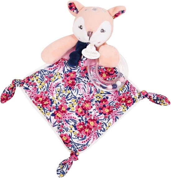Pluche reekalf - Zacht knuffeldier - Baby stimuleren - Met rammelaar ring - Originele maat - Wit van Merkloos