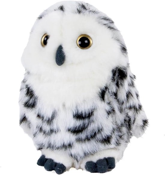 Pluche Sneeuwuil - Knuffeldier Dier - Kinderkamer Decoratie - Handwasbaar Pluche - 17 cm Staand - Wit Zwart