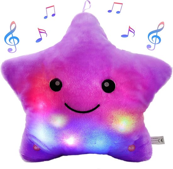 Pluche Ster Nachtlampje met Wiegenliedjes en Lichteffecten - Paars Knuffeldier voor Baby's en Peuters van Merkloos