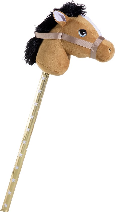 Pluche stokpaardje bruin 70 cm - Speelgoed pony / paard stokpaardjes met zwarte manen van Impaqlinen