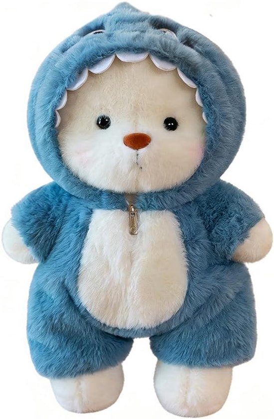 Pluche Teddybeer - Knuffelbeer Dino - Kinderen Spelen - Afritsbaar Kostuum - 40 cm - Blauw